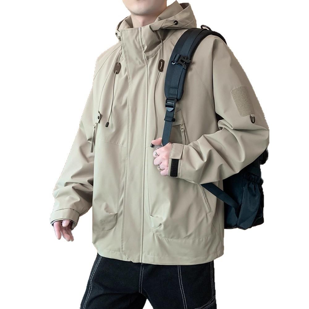 Men's Jacket Casual Spring and Autumn High School College Student Plus Size Premium Jacket Hooded Tooling Jacket