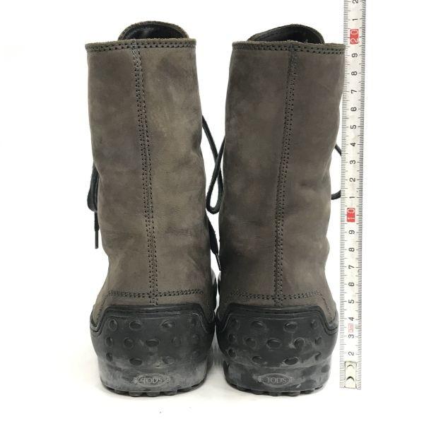 TOD’S Leather Lace-Up Boots Size 39 24.5 Women’s Short Mid Gray Leather Boots Shoes(USED)