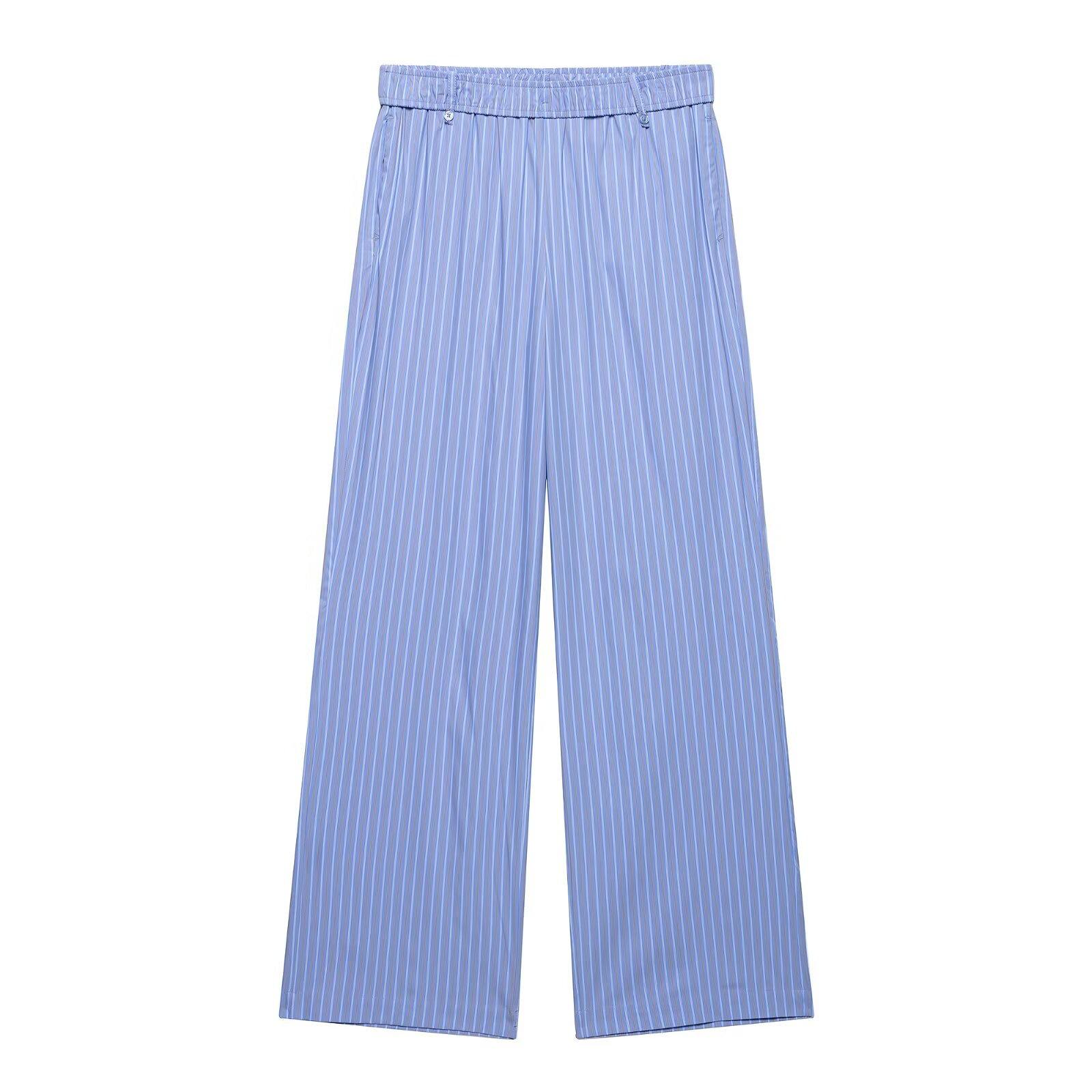 

2025 Summer Women s Striped Mid-Waist Wide-Leg Pants for Seaside Vacation Extra Small