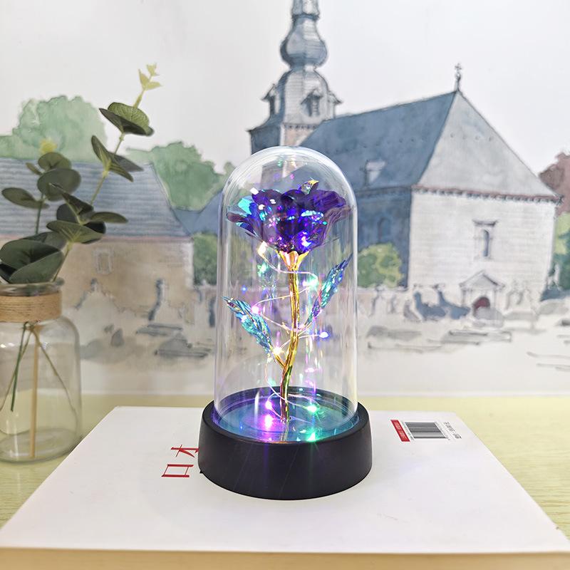 Artificial Glass Flower with Eternal Rose of the LED Light for Women Beauty and Beast Rose Birthday Gifts for Girls Christmas