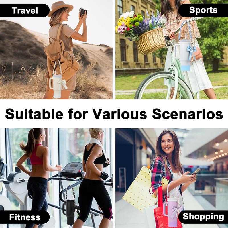 Stanley Cup Zubehörset, Schleife Perlenkette Geflochtenes Design Wasserflaschen-Trageband, Silikon Stanley Cup Schutzhülle