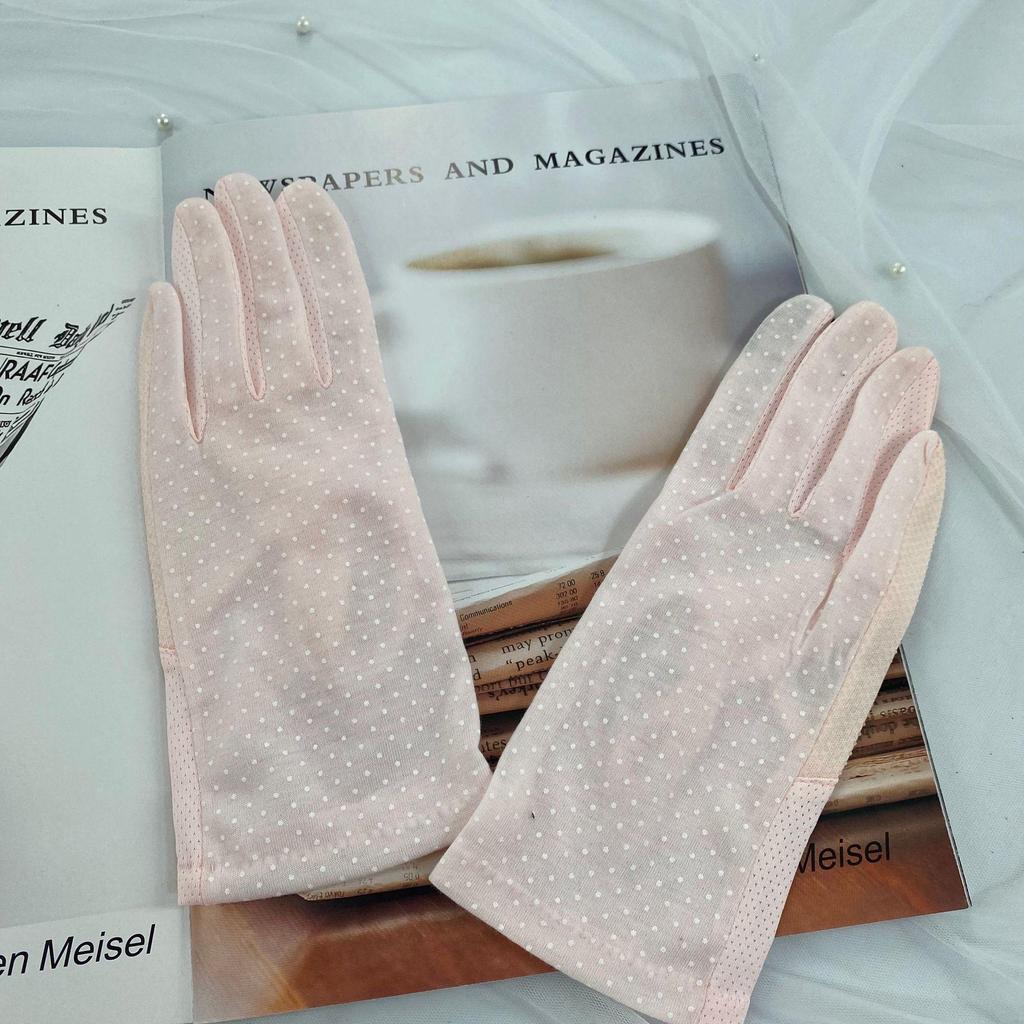 Women's Summer UV Protection Polka Dot Touchscreen Gloves - Non-Slip, All-Cotton for Driving and Cycling