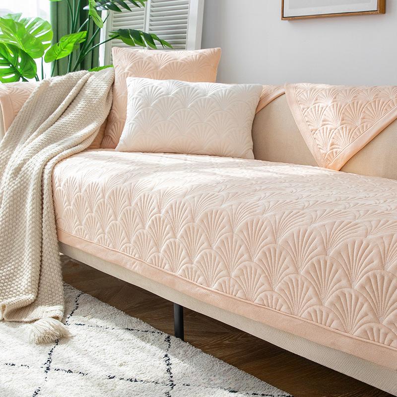 Four Seasons Universal Non-Slip Winter Plush Thickened Solid Color Sofa Cushion Nordic Simple Sofa Cover Slipcover