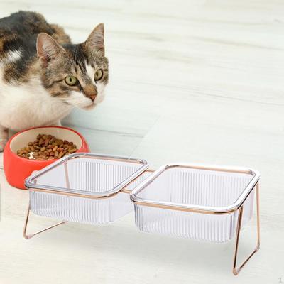 Double Cat Food Bowls Watering and Feeding Neck Protection Elevated Shallow for Small Medium