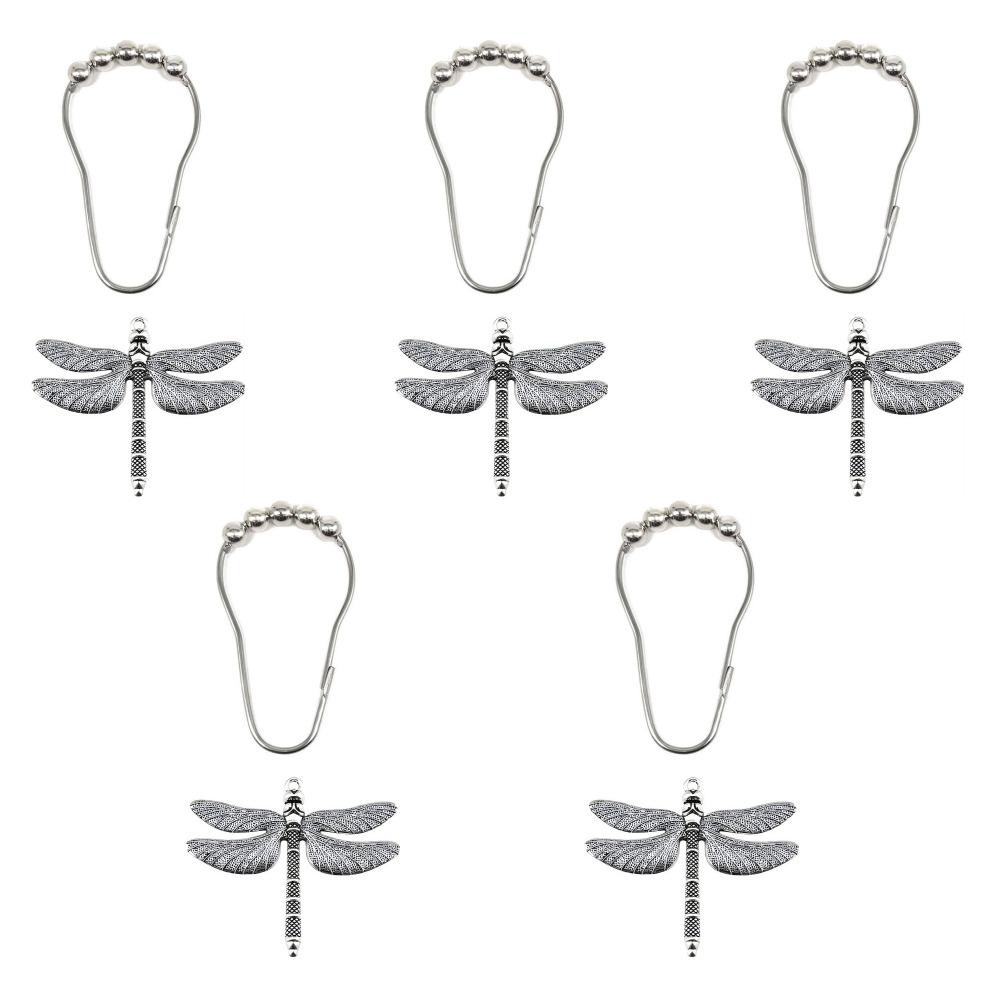 

5 шт. Крючки для шторки для душа из цинкового сплава в виде стрекозы, свободно скользящие, вешалки для душа в ванной комнате, ванная комната серебряный