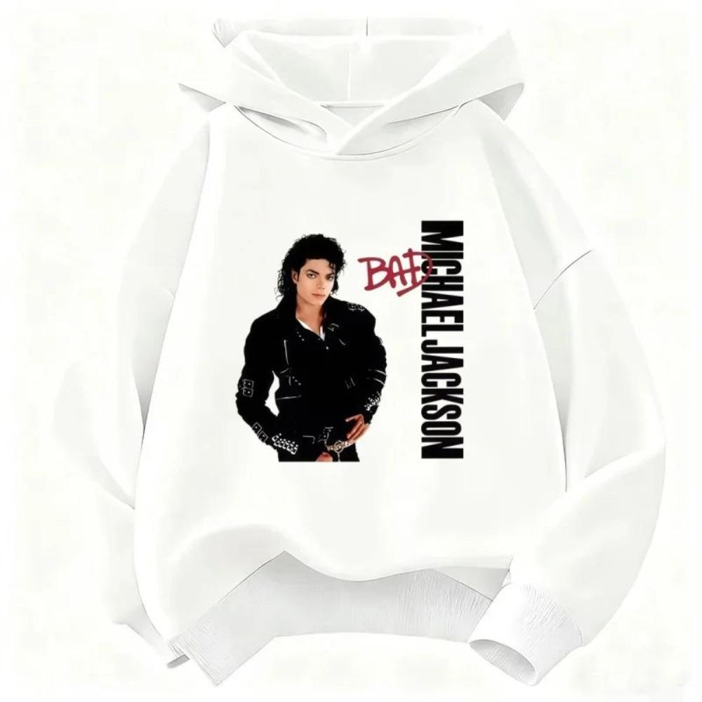 2026 Nuovo Felpa con Cappuccio Stampata Michael Jackson Moda Autunnale Casual da Esterno Felpa Manica Lunga Larga Streetwear per Bambini