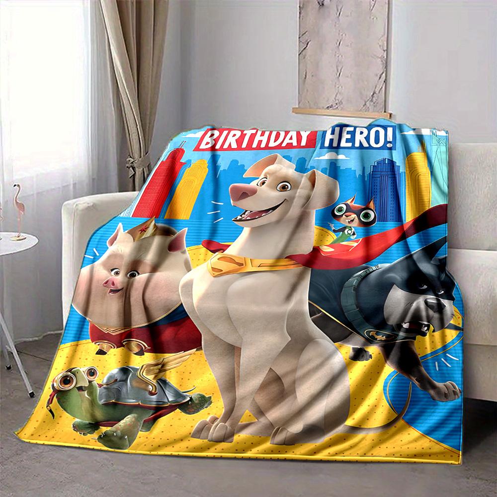 1pc DC League of Super Pets Flannel Throw Blanket Lightweight Soft Warm All Season Blanket for Sofa, Bed, Travel,L1028020 80x120cm