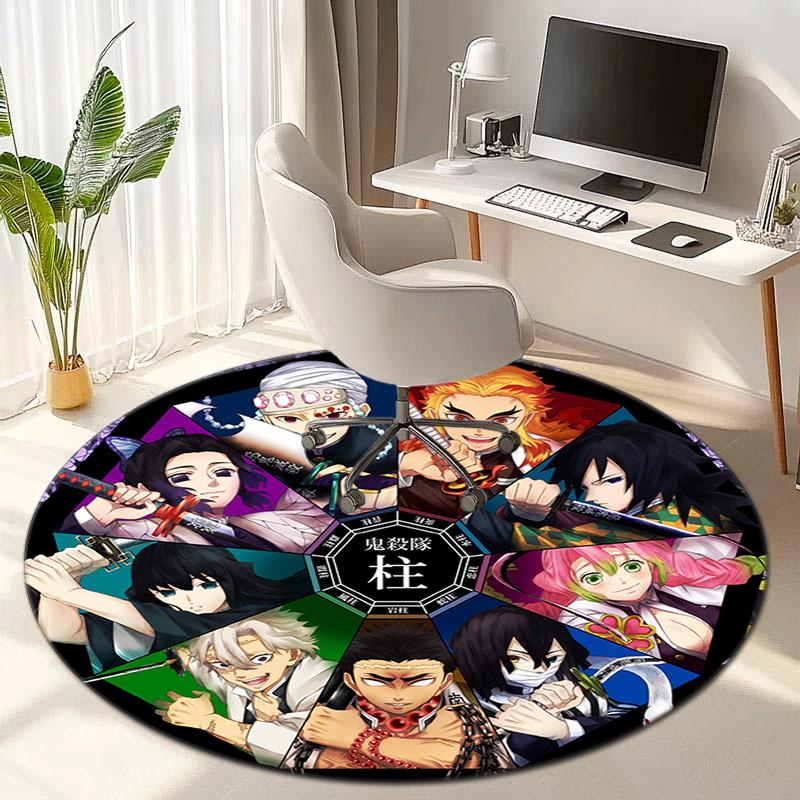 Classic Japanese-style Cartoon Demon Slayer Round Rug, Home Soft Decorative Anti-slip Yoga Mat and Chair Mat, Outdoor Floor Mat Carpet K13