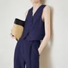 Thin rain dew linen single, short V-neck fashionable suit vest, Tencel money style, elegant V-neck vest