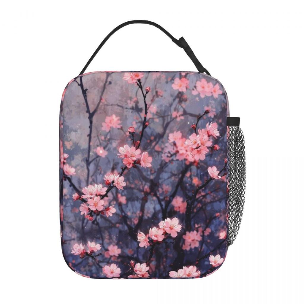 Plum Blossom Pattern Insulated Lunch Bag for Women Office Cooler Thermal Food Box Tote Portable Lunch Boxes Container