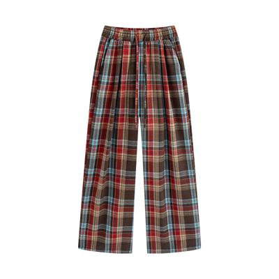 Rote Retro Karohose Damen Neu Frühling und Sommer Slim Lässig Gerade Hose Lazy Loose Weitbeinige Hose