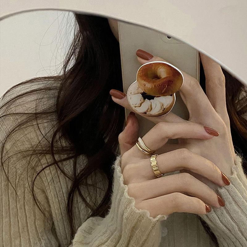 Student Korean version of simple white fritillary double-layer ring niche design index finger ring trendy fashion personality octagonal jewelry