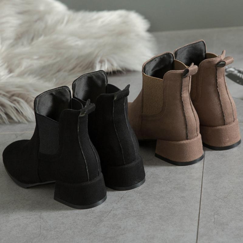 Autumn and Winter Daily All-match Height-enhancing Warmth Ladies European and American Thick-heeled Suede Casual Short Boots