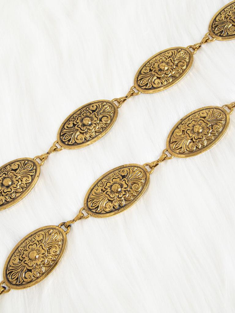 Retro Carved Metal Women's Waist Chain In Antique Silver Bronze with Western-Style Embossed Alloy Design