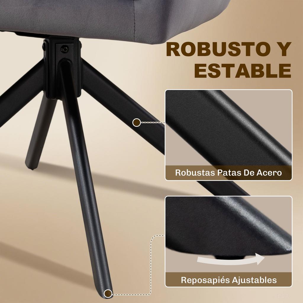 Set Of 2 Swivel Dining Chairs With Armrests Padded Backrest Velvet Upholstered Steel Legs Gray