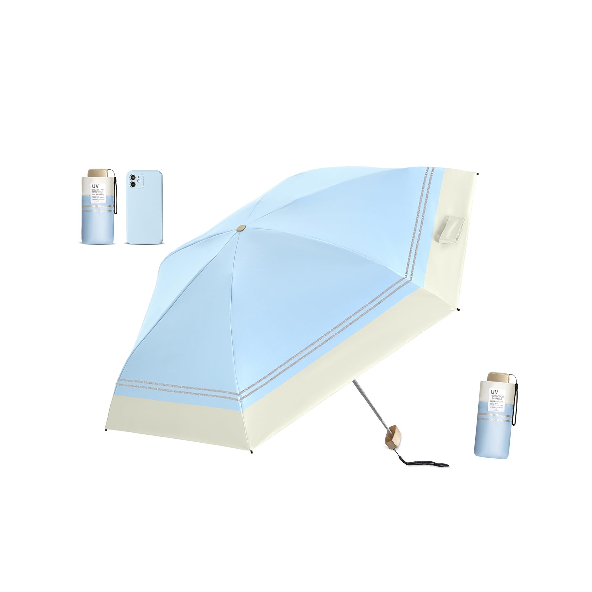

Новый складной складной зонтик JIS Ultra UV Blocking UV Light от солнца, тепловой удар, двойной чехол для хранения на 6 дней рождения, подходящий для кармана [2025] синий