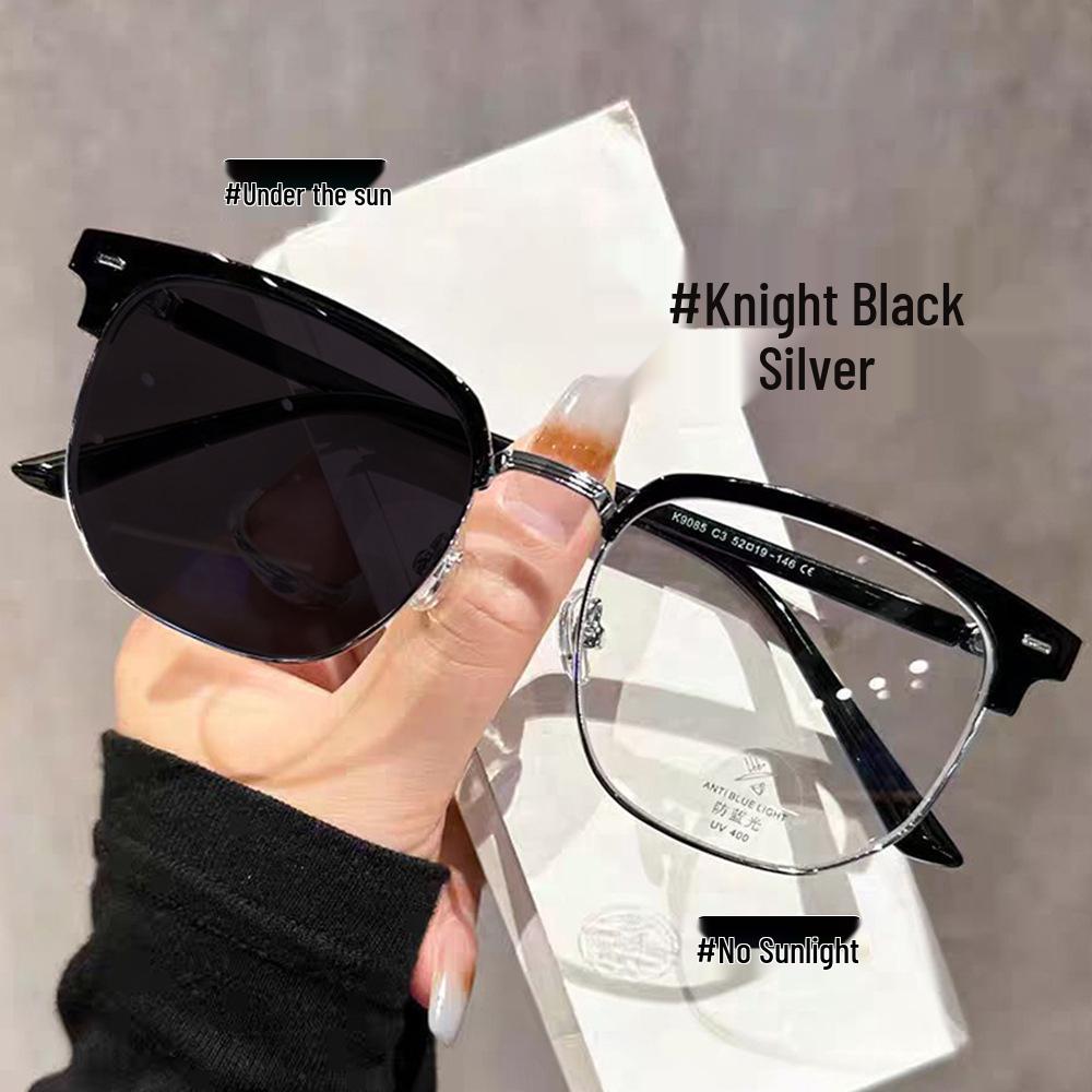 Schicke halbgerahmte Damen-Sehstärken-Brille mit Farbwechsel, Myopie-Brille mit Blaulichtfilter & Retro-Design