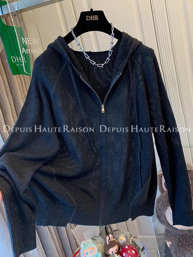 Plain Color Zipper Hooded Knit Jacket - Women's Casual Early Autumn Style