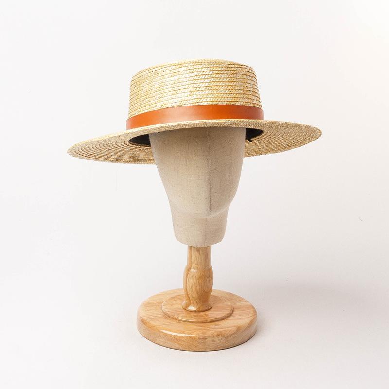 Spring and summer new belt decoration children's straw flat top straw hat outdoor travel vacation sunshade sunscreen straw hat