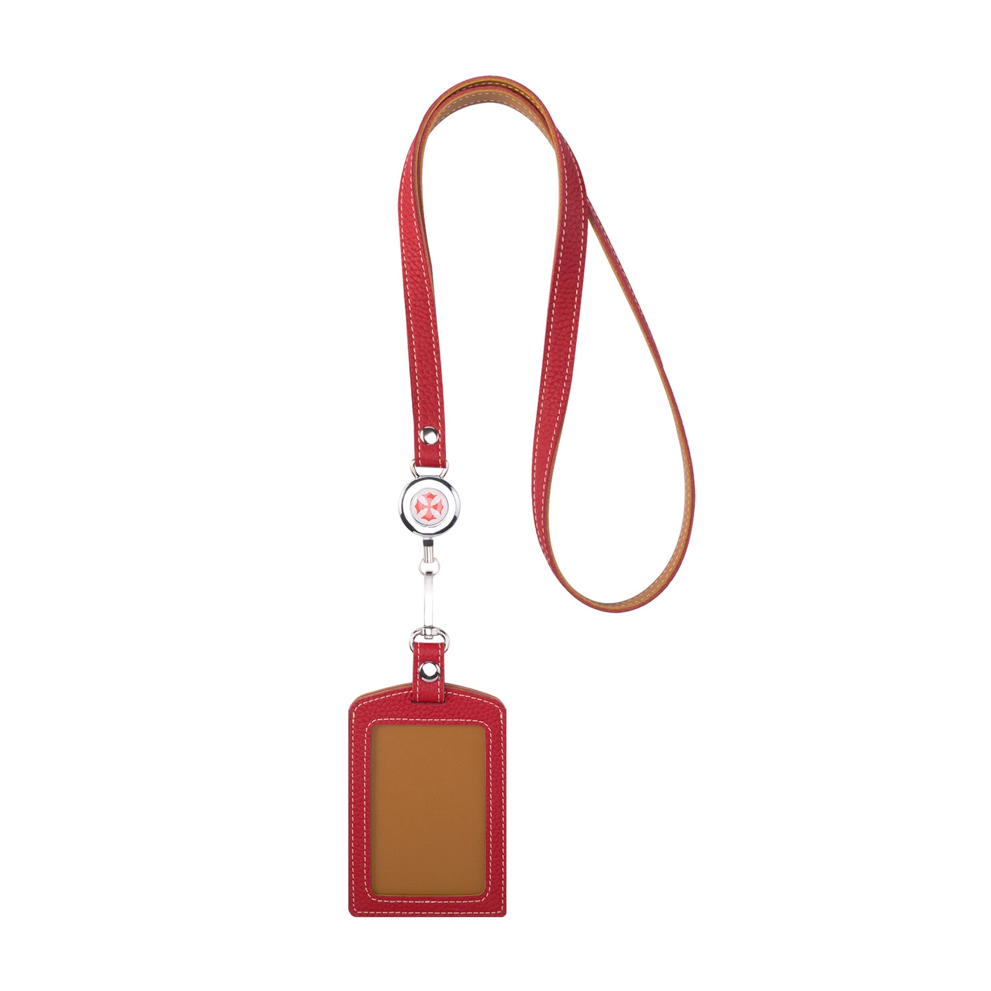 [COGURE] Cogure ID Card Case, ID Card Holder, Leather, Vertical, Pass Case, Name Tag, Neck Strap, Commuter Pass Case, Leather, with Retractable Reel,