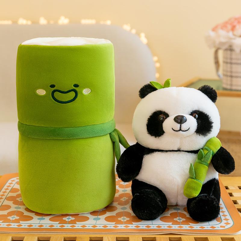 1 Set Cute Stuffed Animal Bear Doll Reversible Design Kawaii Bamboo Tube Panda Kit Plush Toy Children'S Valentine'S Day Gifts