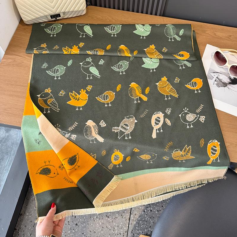 Imitation Cashmere Scarf Versatile High-End Contrast Color Double-Sided Winter Fashion Shawl Women