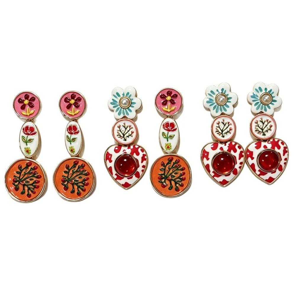 Flower Asymmetrical Enamel Dangle Earrings Creative Bohemian Dangle Earring  Women