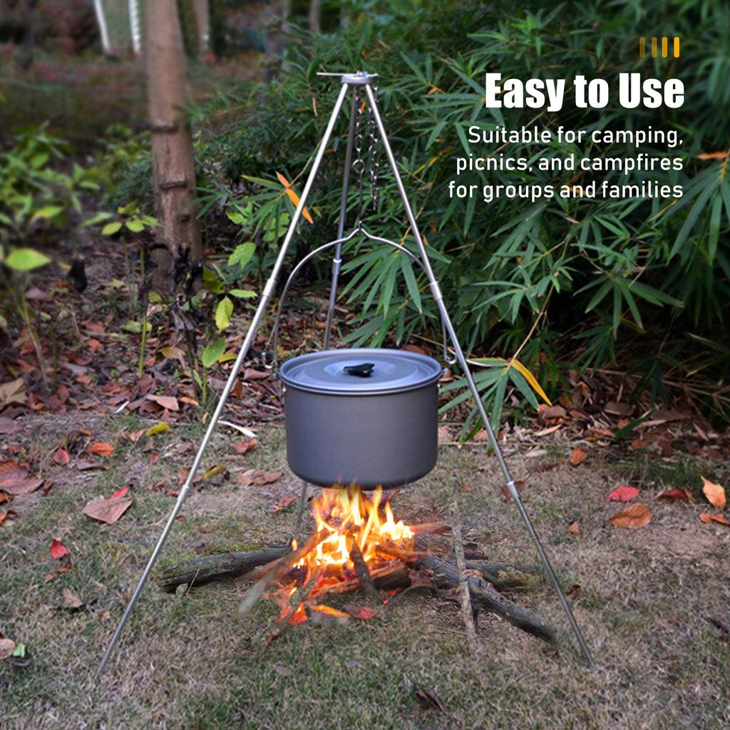 BBQ Tripod Frame with Chain and Hook Storage Bag Adjustable Height Camping Tripod Stand for Open