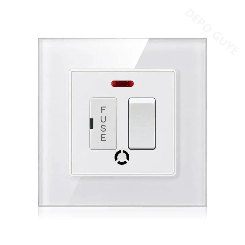 86 Typ UK 13A Schalter mit Sicherung Elektroschalter Licht Steckdosen Neon Schwarz Weiß Grau Gehärtetes Glas Sicherung 13A Wandschalterplatte