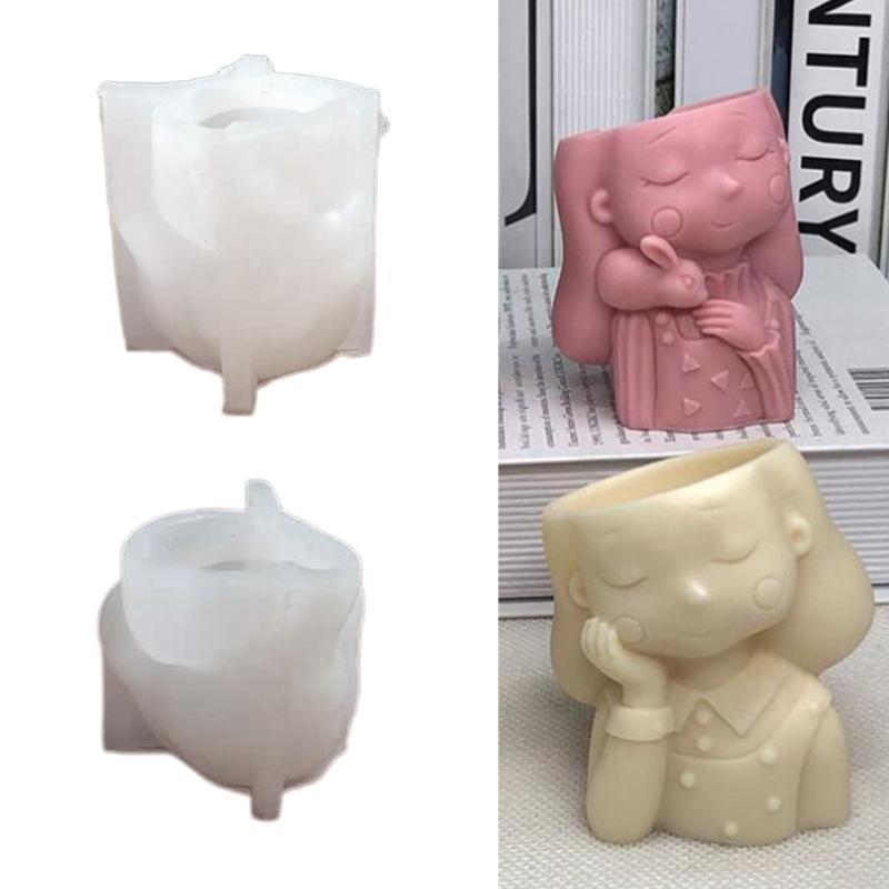 2×Head-Planter Silicone Mold Face Flower Pot Concrete Mold Face Statue Planter Mold Face Flower Vase Epoxy Casting Mold