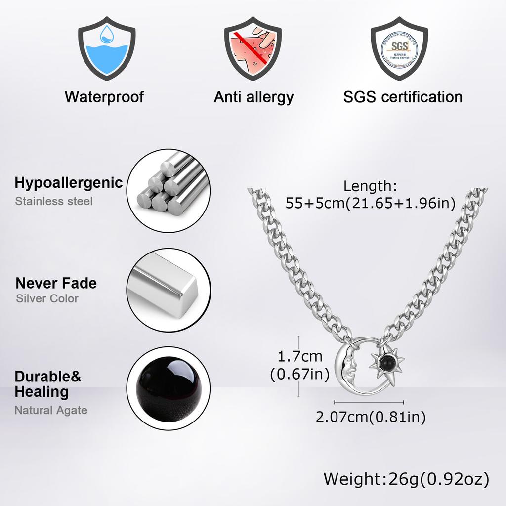 Trendy Moon Star Hollow Necklace for Men,Hip Hop Waterproof Stainless Steel Choker,Male Jewelry Gift