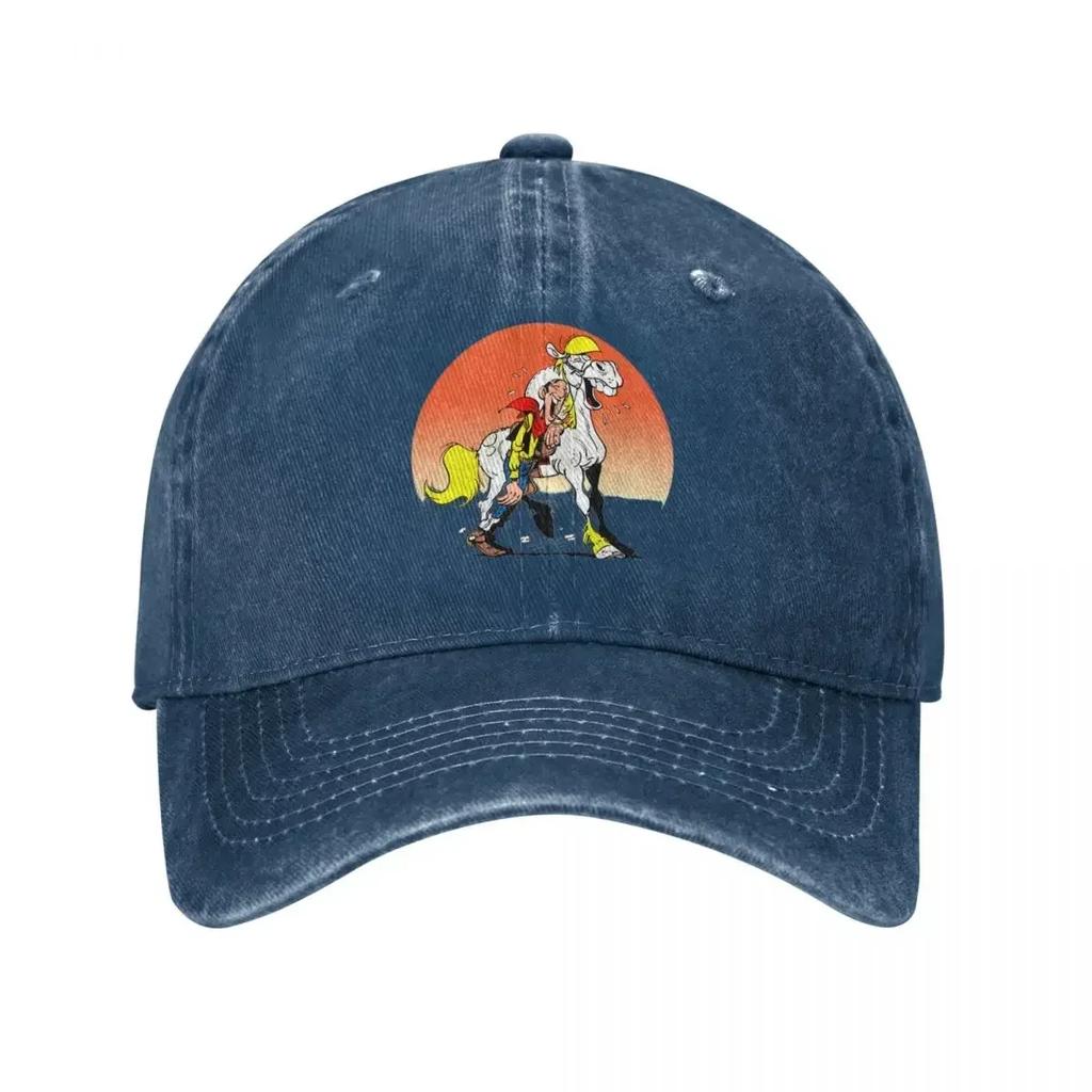 Cappellino da Baseball da Cowboy Lucky Luke Divertente Stile Unisex Lavato Usurato Snapback Cappello Fratelli Dalton Fumetti Lucky Luke Cappellini Regalo Cappello