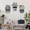3-Piece Cactus Metal Wall Art Set - Natural Theme, Modern Black Metal Wall Decor