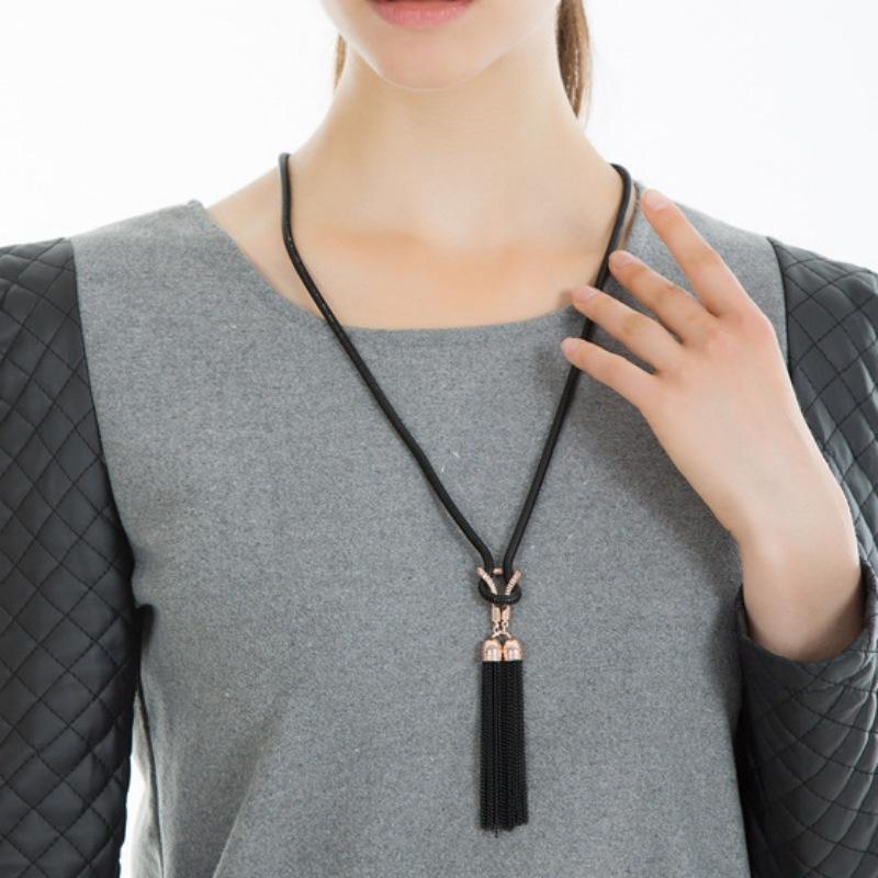 

Новое поступление Женское ожерелье с подвеской Кисточка Длинная цепочка для зимнего свитера Женские ожерелья Черные украшения Оптом Подарок