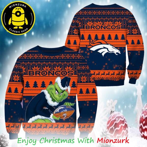 Grinch Denver Broncos NFL Football 2025 Ugly Sweater Unisex T-Shirt S