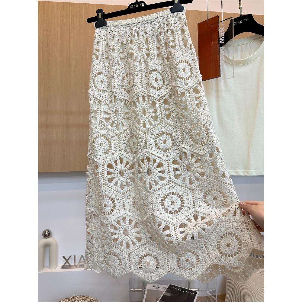Dimanaf 2025 New Skirt Women Knitting Lace Solid Hollow Out Sexy Hollow Summer Style Loose Basic