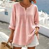 Women Loose Fit Long Sleeve V Neck Plus Size Casual Shirt