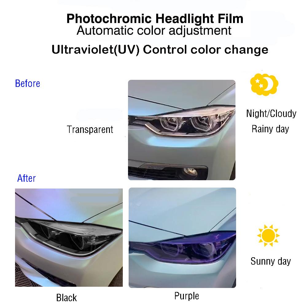 Naklejki zmieniające kolor UV Sunshine Ultraviolet Control Naklejka TPU Folia fotochromowa do reflektorów samochodowych Tylne światła przeciwmgielne