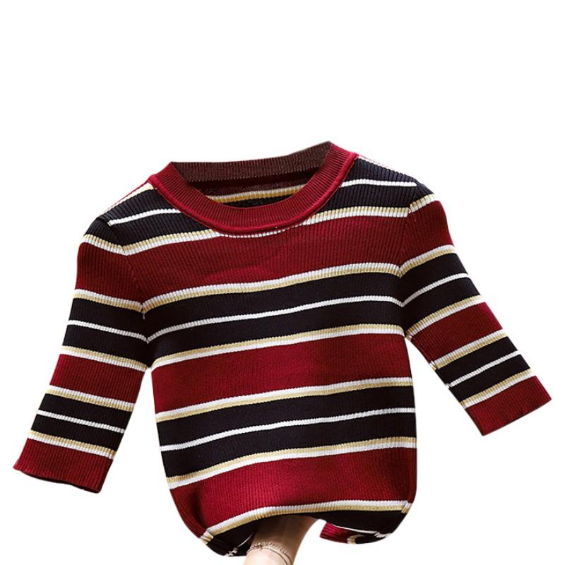 

Женский осенне-зимний полосатый принт, тонкий вязаный свитер с короткими рукавами и круглым воротником One Size