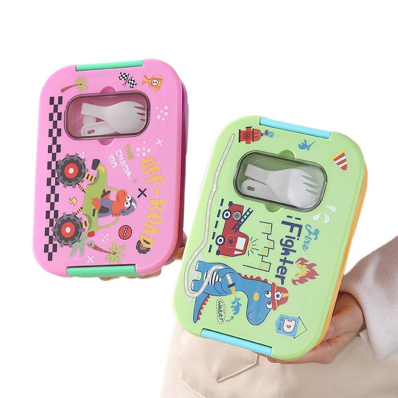 Cartoon Pattern Portable Meal Container With Three Compartments For Office And Picnic