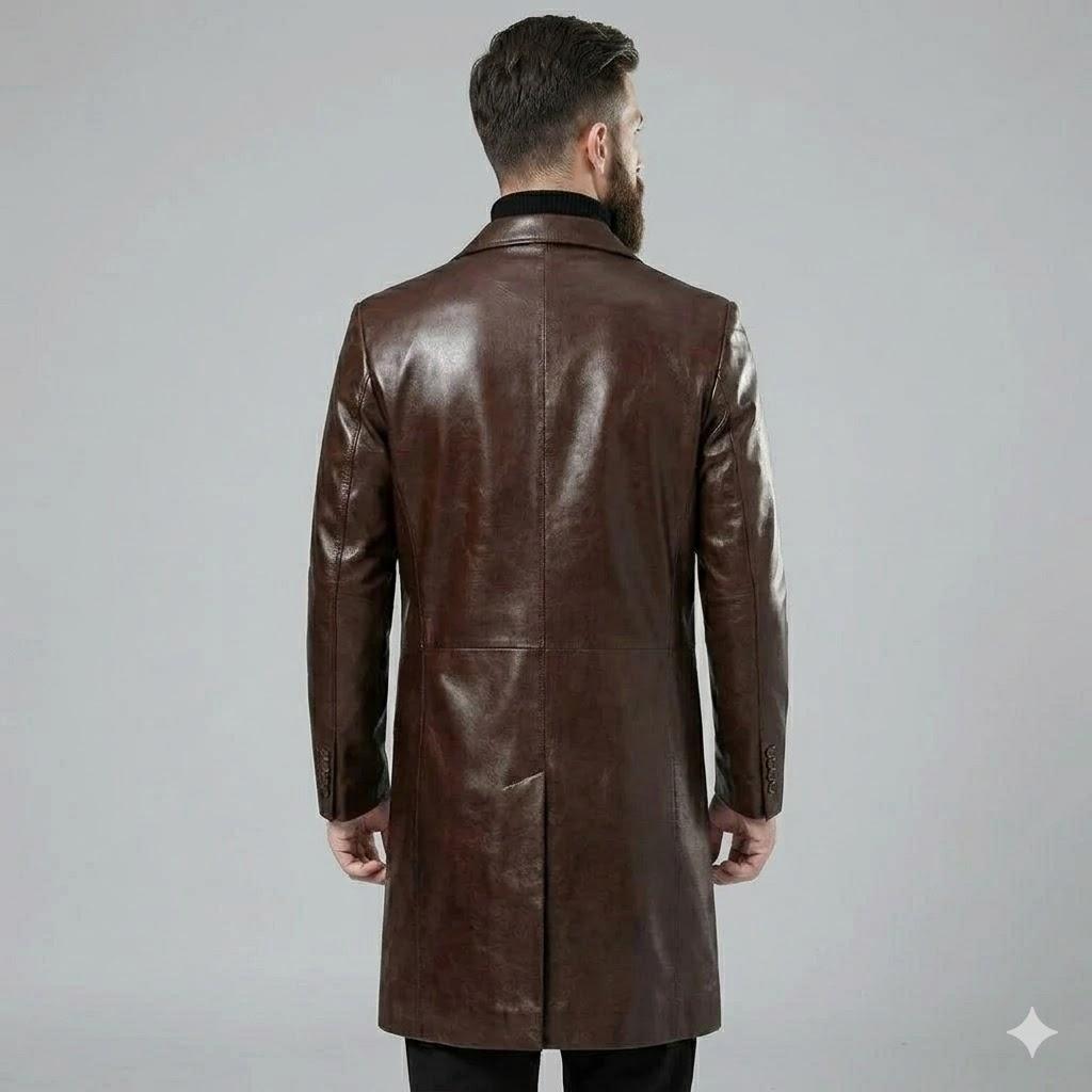 Trench da Uomo alla Moda Marrone Fatto a Mano in Pelle di Agnello Vestibilità Casual