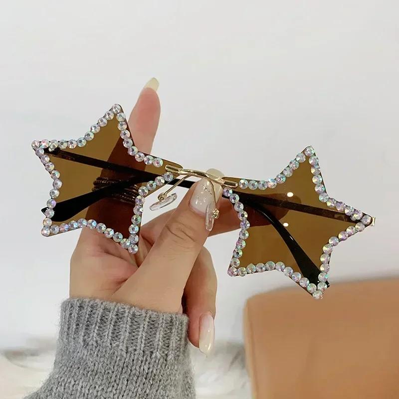 Fashion Retro Pentagram Y2K Sunglasses for Women Bling Rhinestone Star Shaped Sun Glasses Shades Dance/Party/Halloween Eyewear
