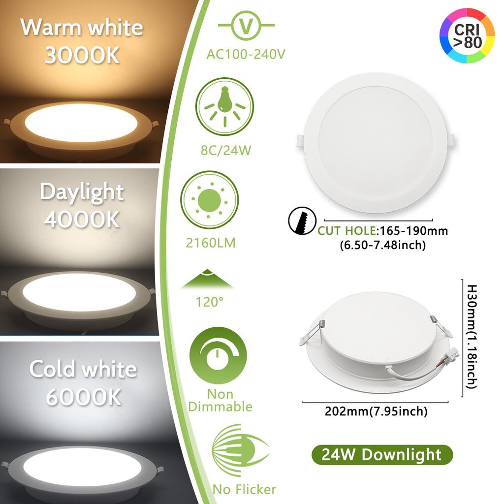 40PCS 100V-240V Recessed Ultra-thin LED Downlight Ceiling Lamp Warm Natural Lighting 3000K 6000KSupermarket 6W 10W 14W 17W 24W