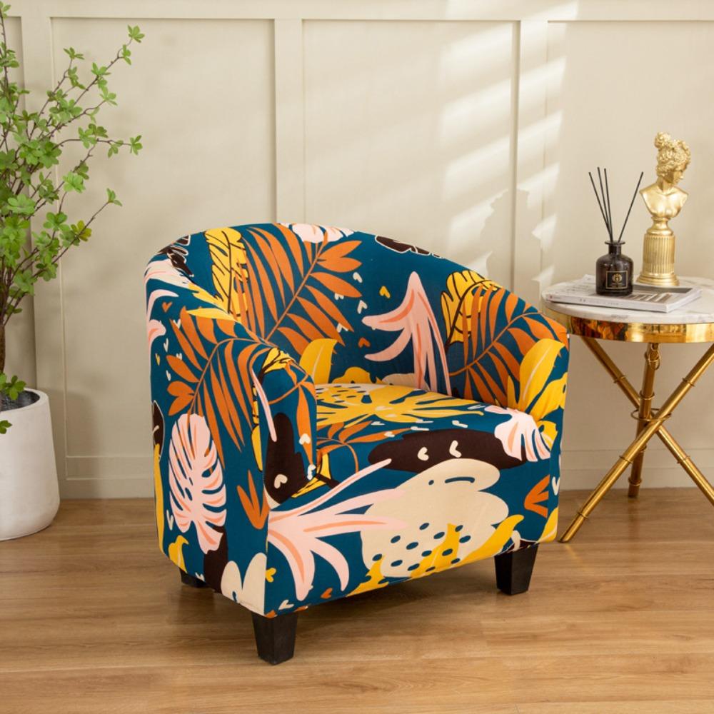 Stretch Printed Semi Circle Sofa Cover Full Wrap Cafe Chair Cover Internet Cafe Hotel Sofa Protector
