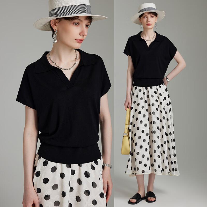 Wudao Women s Summer Loose Knit Polo T-Shirt with Tencel, Silk & Cotton Blend L