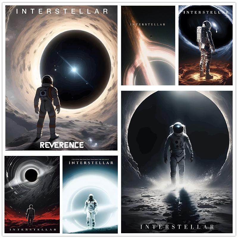 Interesting Galaxy Astronaut Planet Hole Space Canvas Painting Poster Prints Universe Meteorite Abstract Wall Picture Home Decor