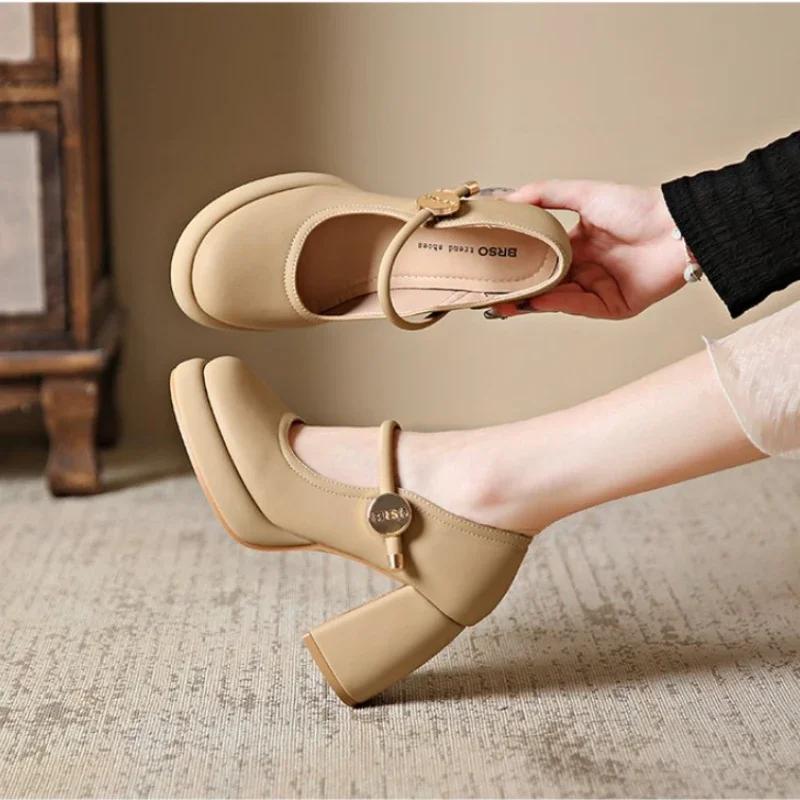 Shoes for Woman  with Medium Heels Gothic Women's Summer Footwear Japanese Style Lolita Pearl Round Toe Mary Jane Platform