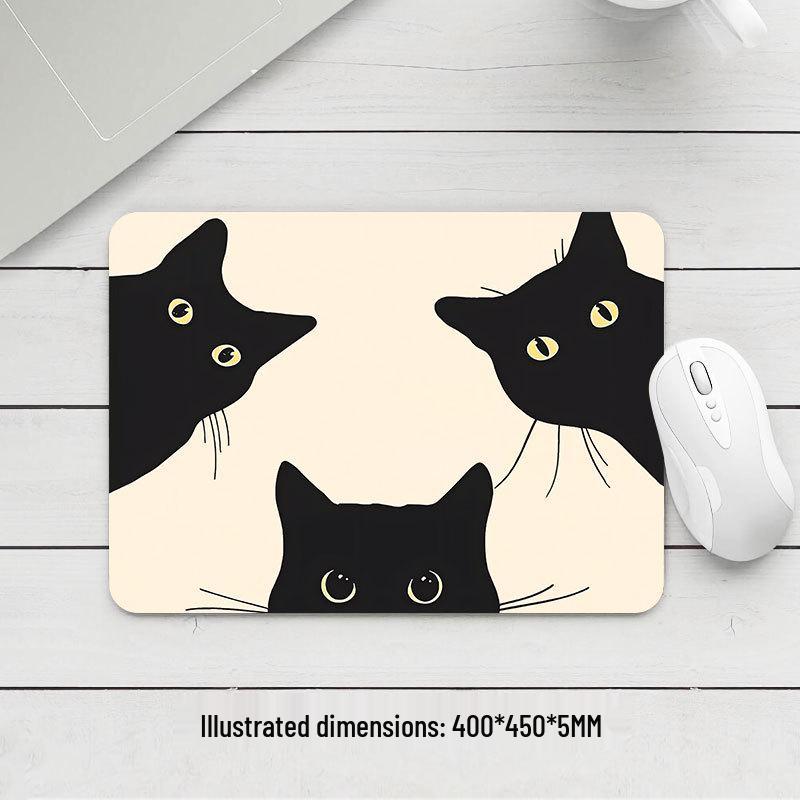 Black Cat Small Mouse Pad - Thickened, High Appearance, Locked Edge, Office Desktop, Hot Selling