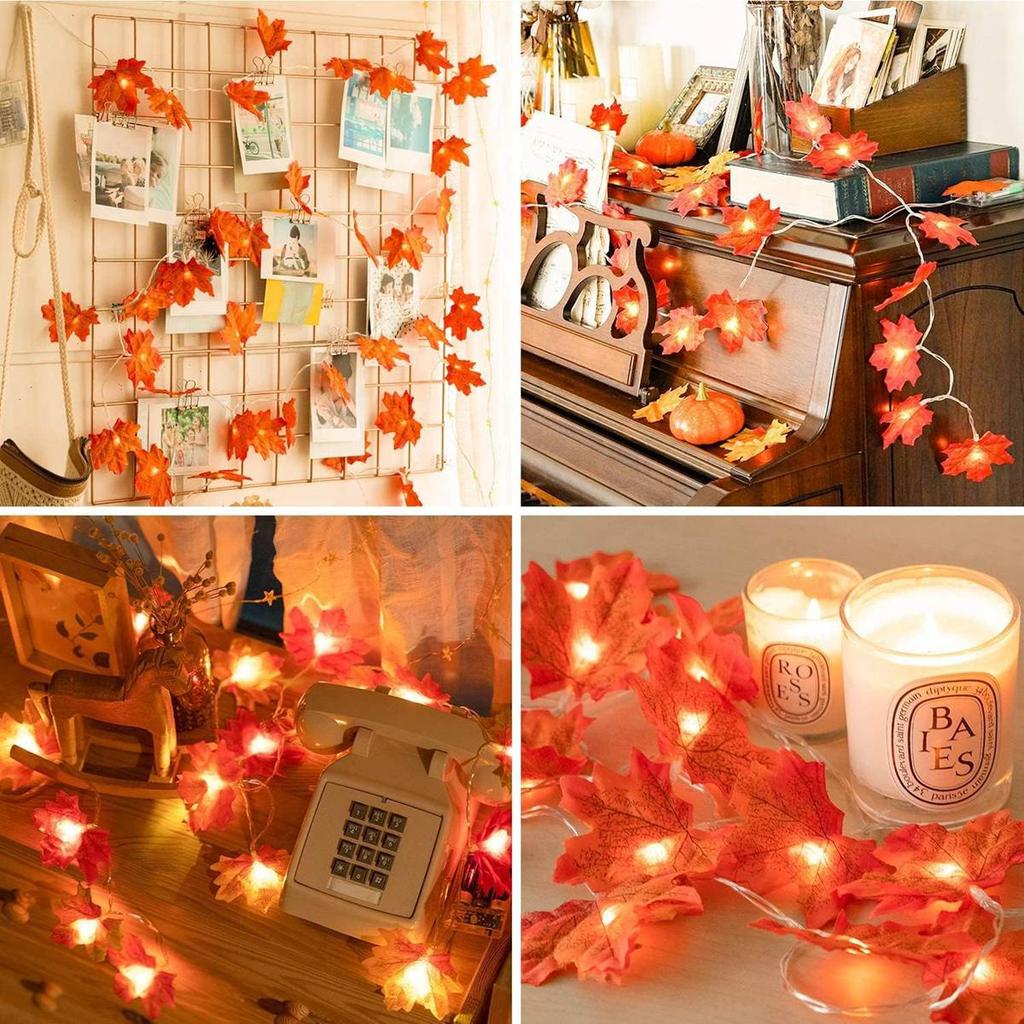 2/3/6M Christmas Decoration Artificial Maple Leaf Leaves LED Light String Lantern Garland Home Party DIY Deco Halloween New Yea