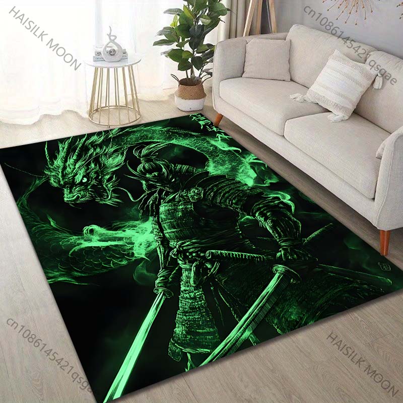 Multiple Sizes Samurai and Dragon Art Rug Pattern Carpet for Living Room Bedroom Sofa Home Decor Non-slip Floor Mat Luxury Gift